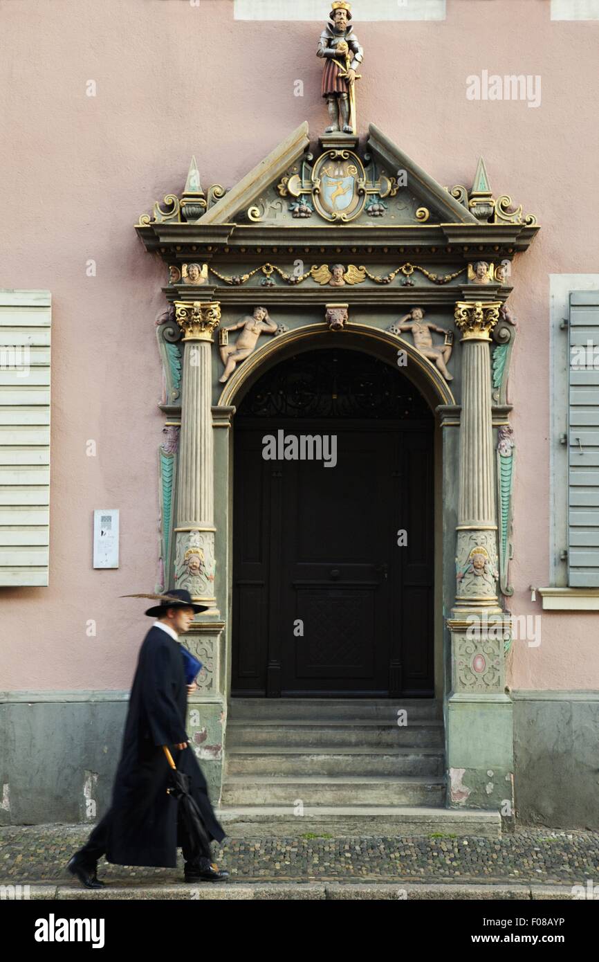 Entrance to the municipal historical figures in Freiburg, Black Forest, Germany Stock Photo