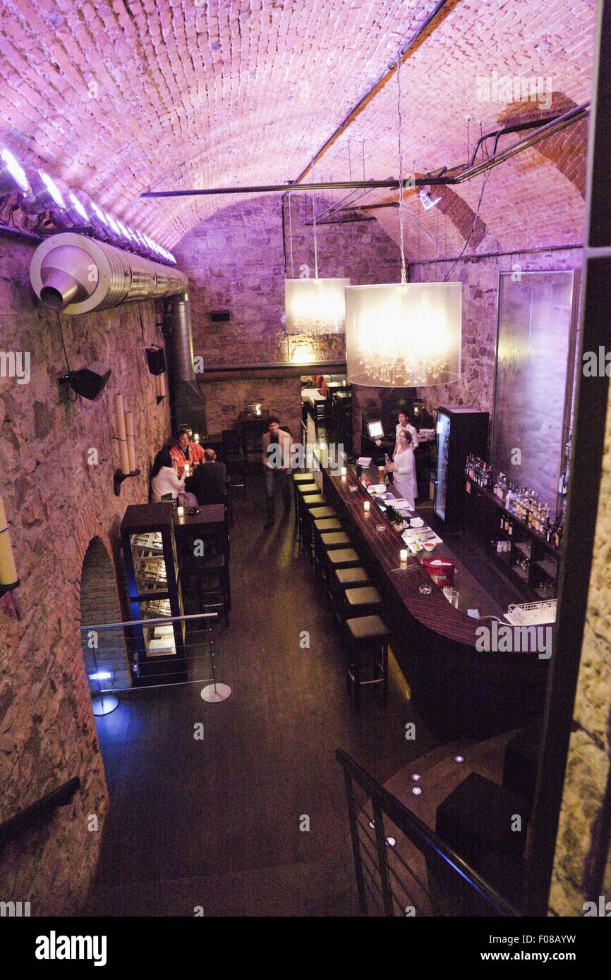 Guests sitting in Hotel Victoria cellar in Freiburg, Black Forest
