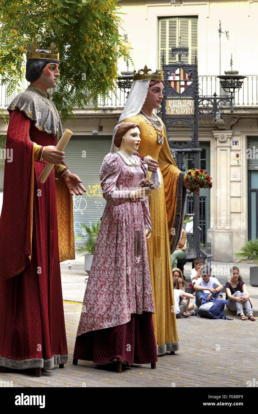 Statue of three saints in Festa Major Festival, Gracia, Barcelona, Spain Stock Photo Alamy