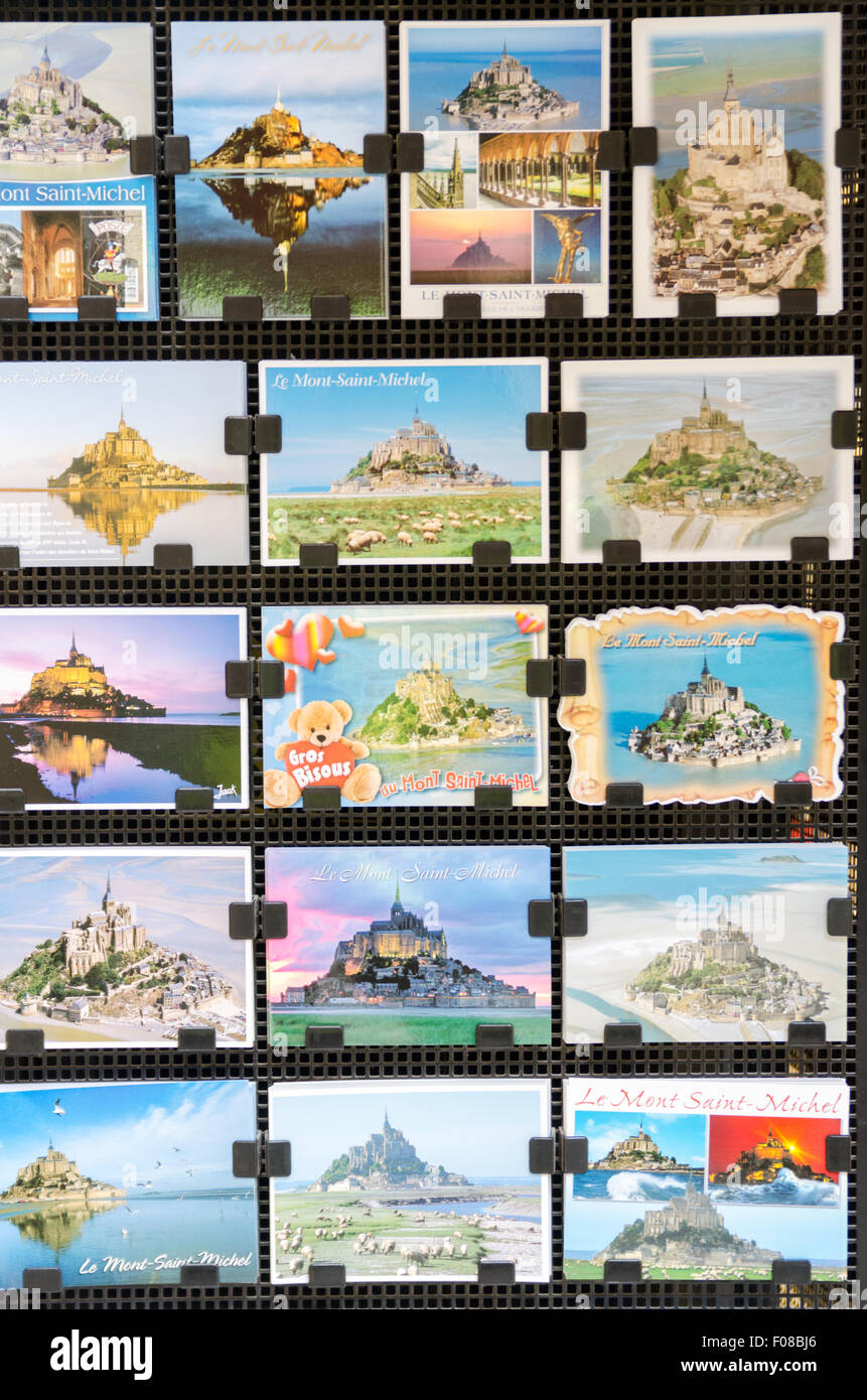 Postcards for sale of Le Mont St-Michel Stock Photo