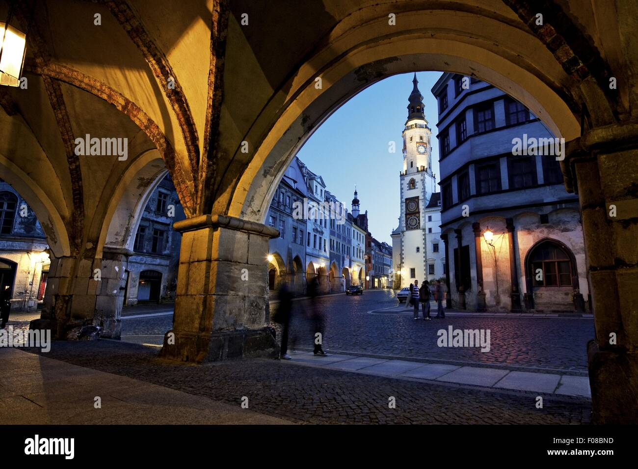 People on streets at evening in Gorlitz, Saxony, Germany Stock Photo