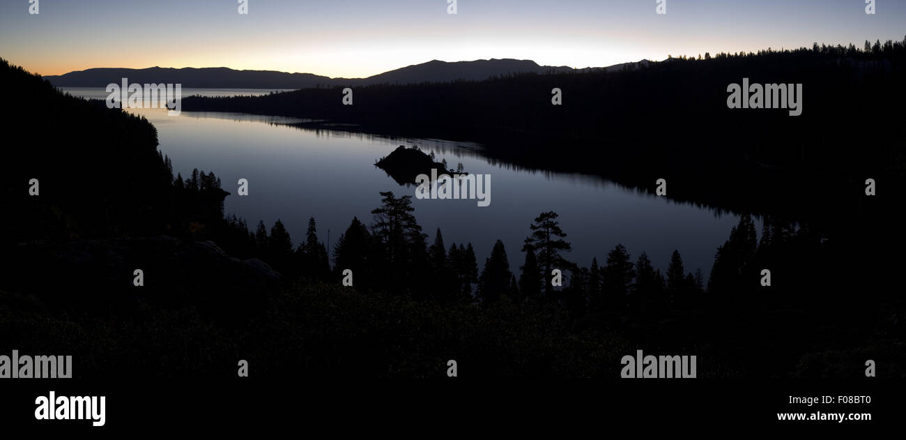 Lake Tahoe Emerald Bay Fannette Island at dawn Stock Photo