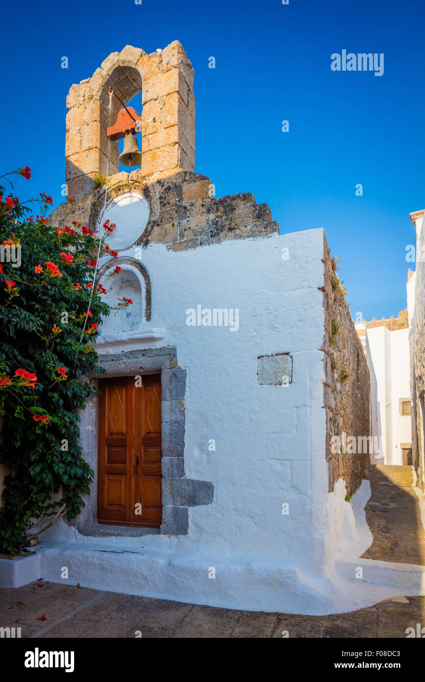 Chapel in the town of Chora on Patmos island in Greece. Stock Photo