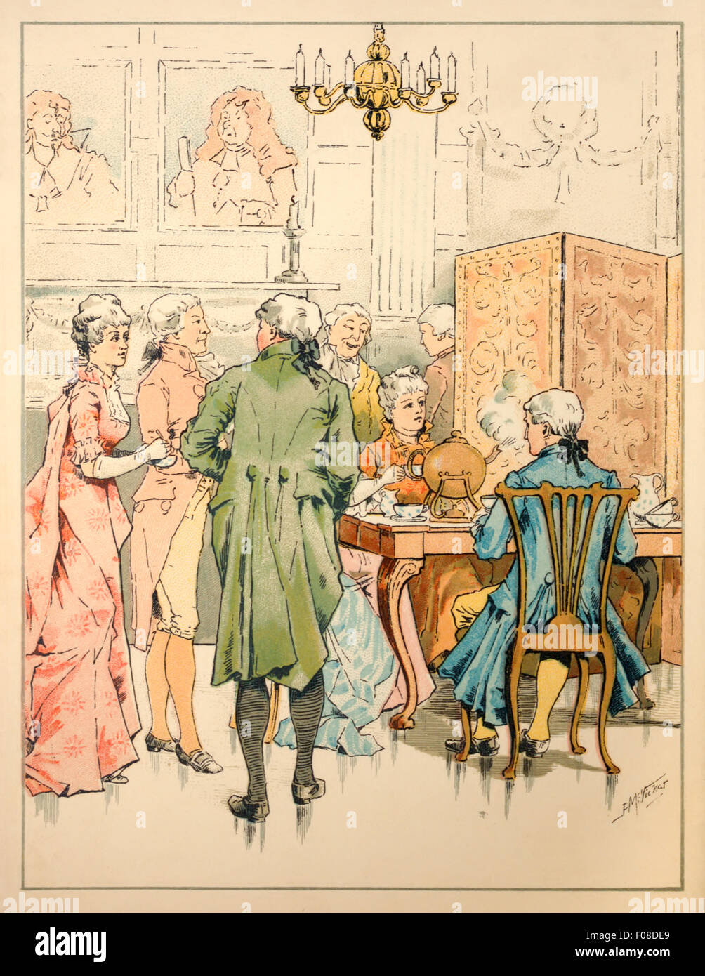 Frontipiece showing ladies and gentlemen taking tea. Illustration by Josephine Pollard (1834-1892). See description for more information. Stock Photo