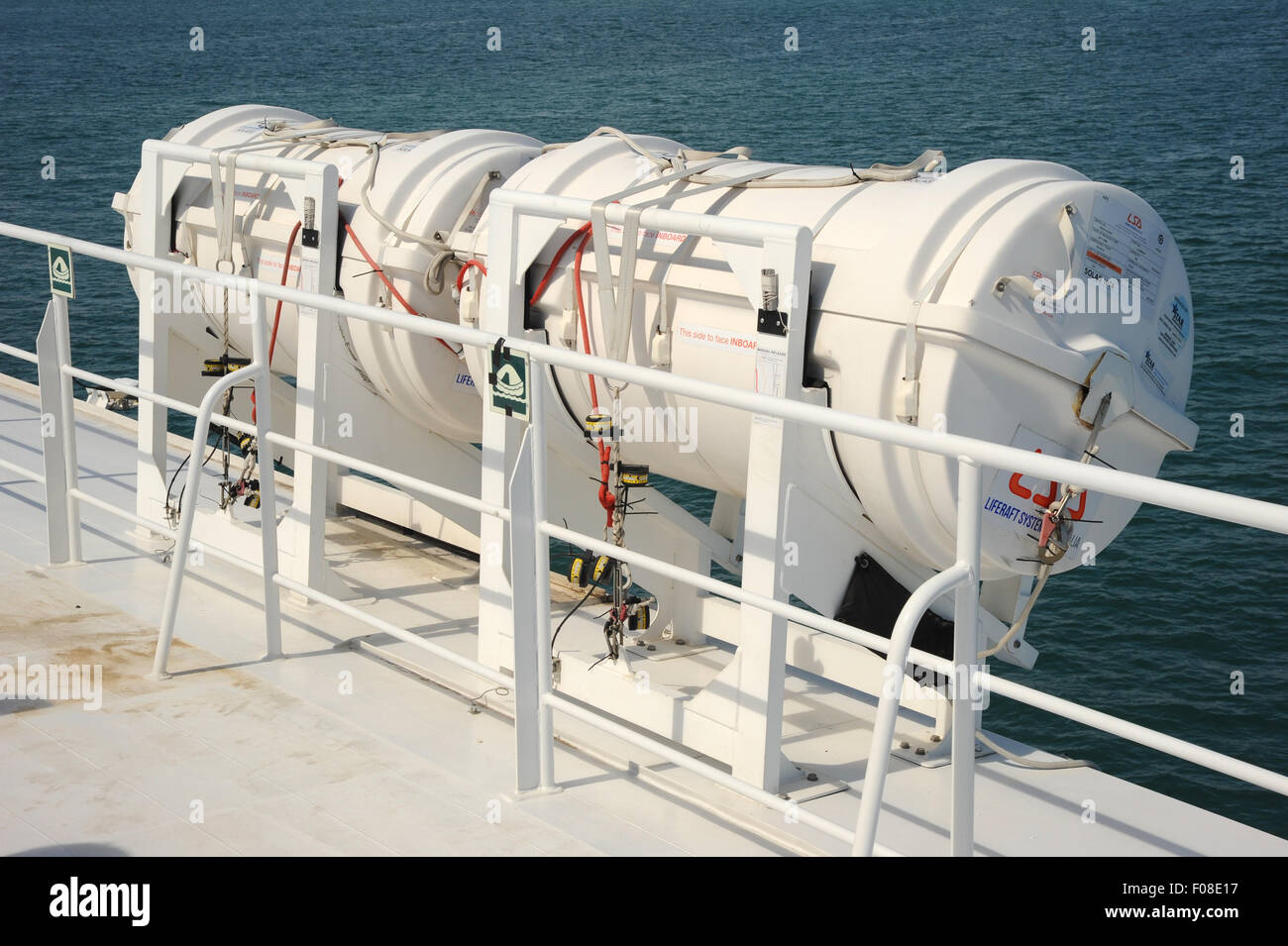 An inflatable marine liferaft on a passenger ship Stock Photo Alamy