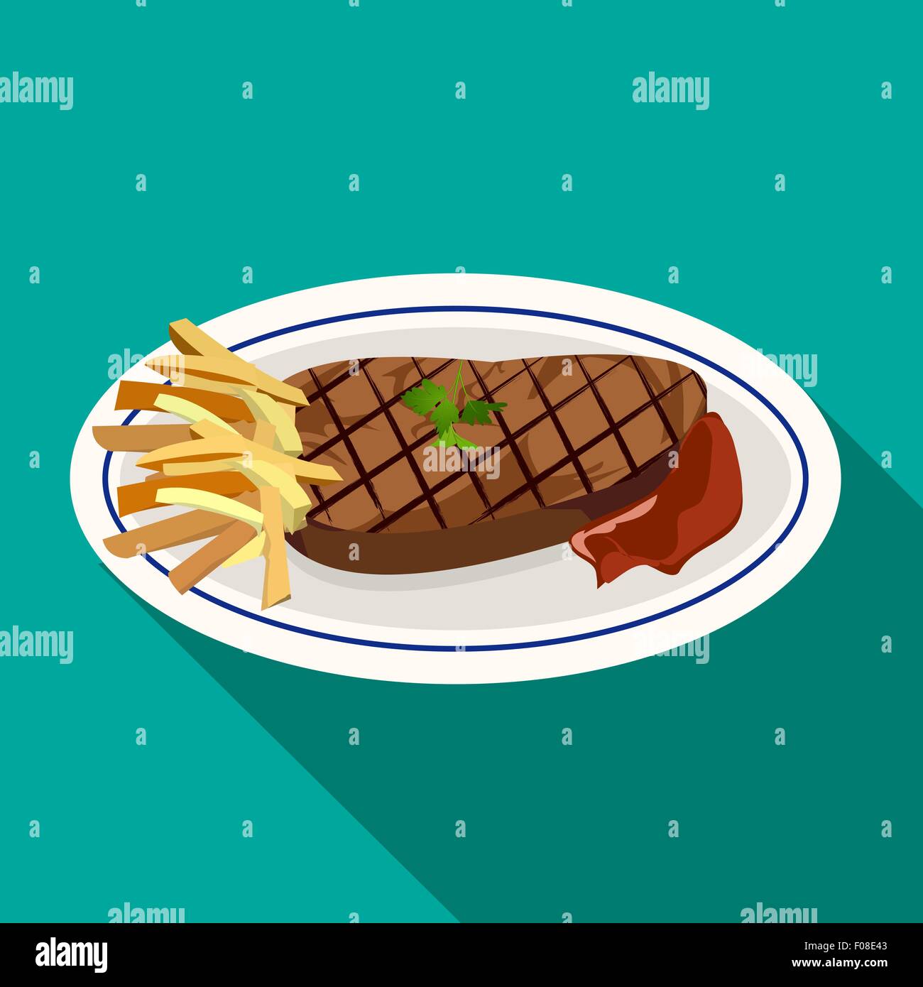 Grilled meat steak flat style Stock Vector