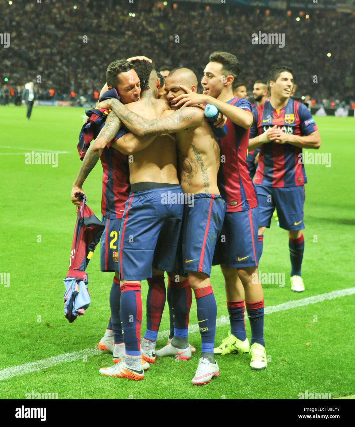 FC Barcelona celebrate after winning the UEFA Champions League Final  against Juventus at Olympiastadion Featuring: Barcelona Celebrations Where:  Berlin, United Kingdom When: 06 Jun 2015 Stock Photo - Alamy