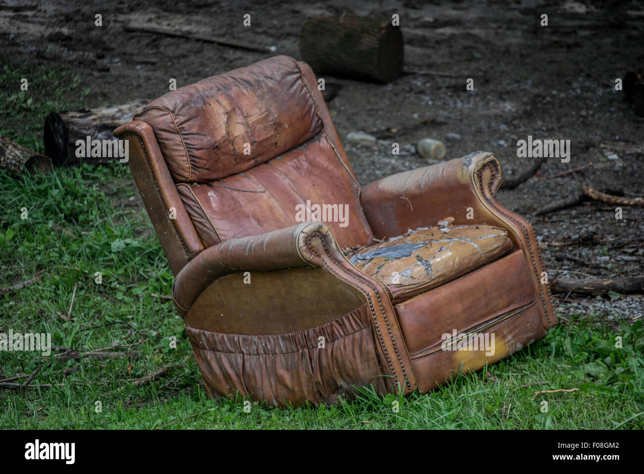 a chair that was swept away from a destroyed house from a flash flood in ripley ohio on red oak creek on old ripley road Stock Photo
