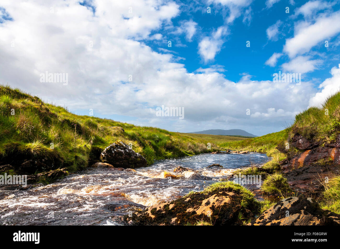 Landscape at Crowlar or Crove, County Donegal, Ireland and the Crow river Stock Photo