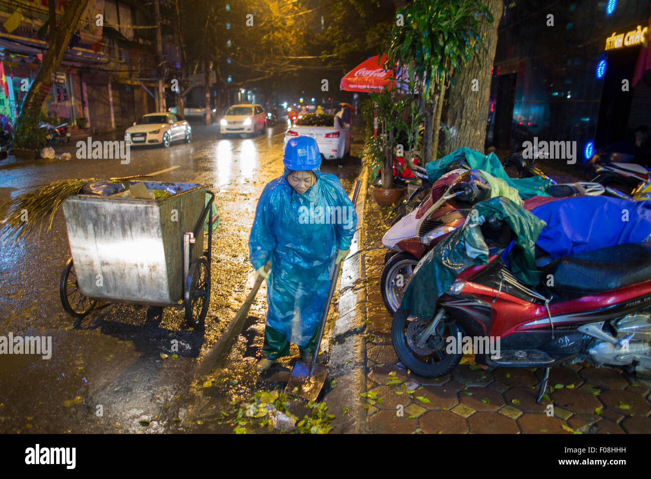 street sweeper at work in Hanoi city, Vietnam Stock Photo