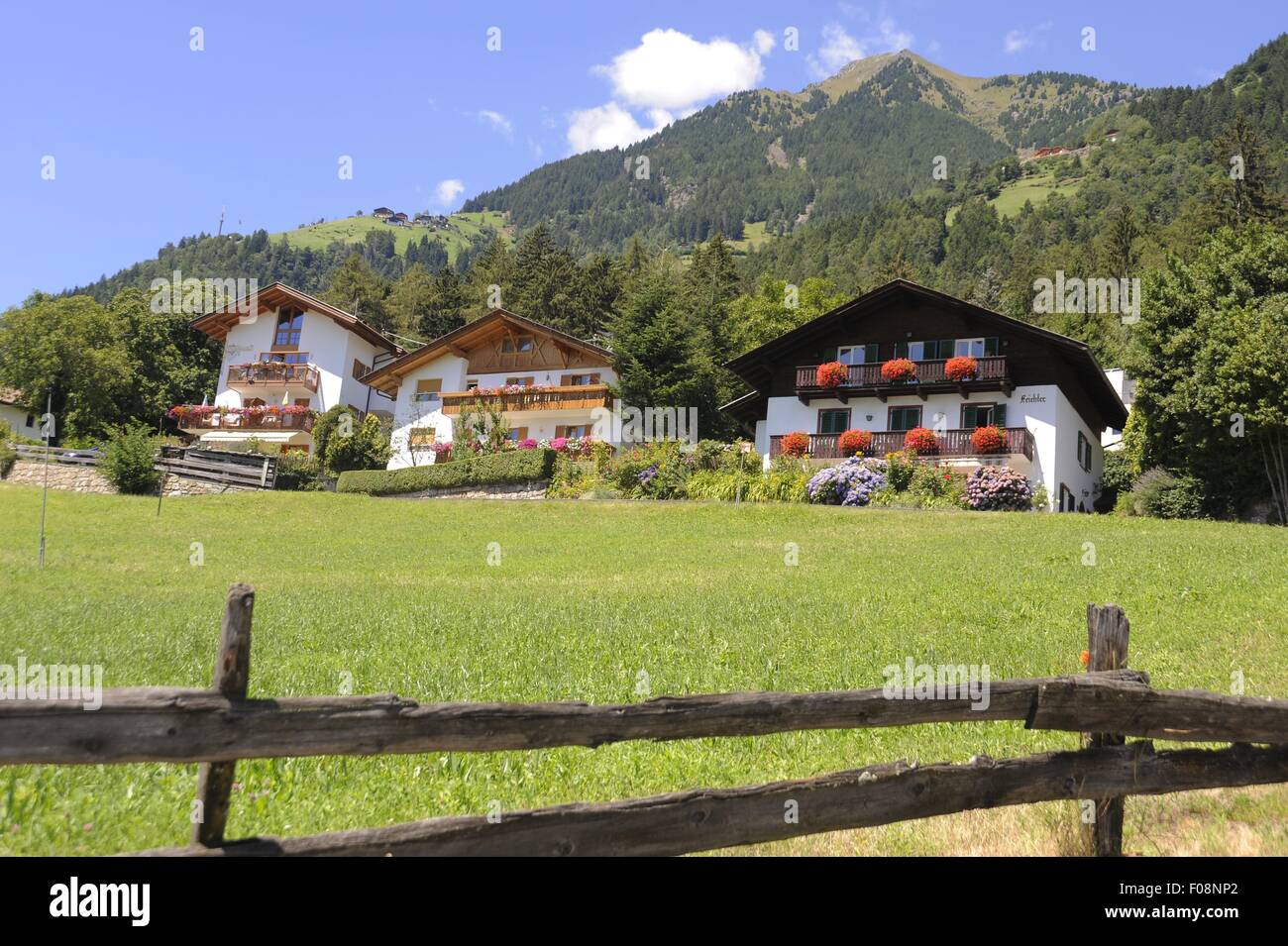 South Tyrol (Northern Italy), typical houses in the village of Dorf Tirol near Meran Stock Photo