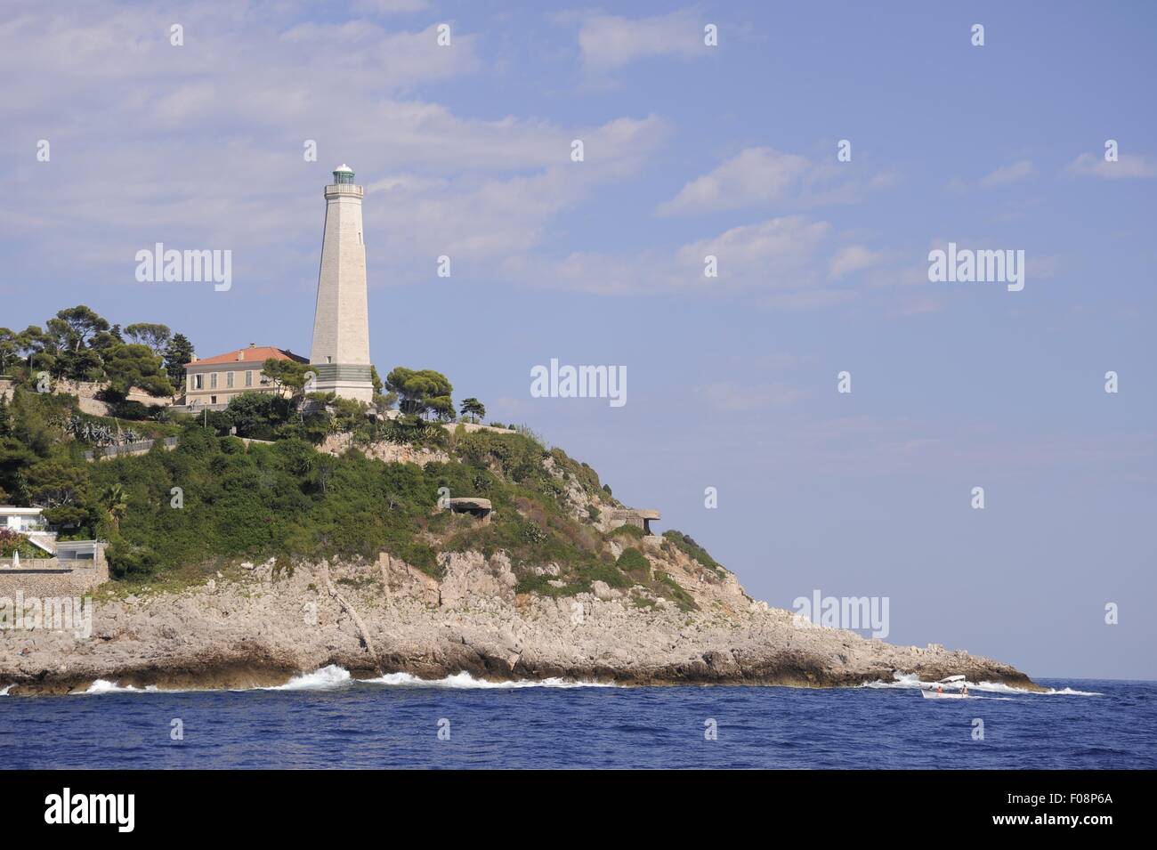 France, French Riviera, the Cap Ferrat lighthouse Stock Photo