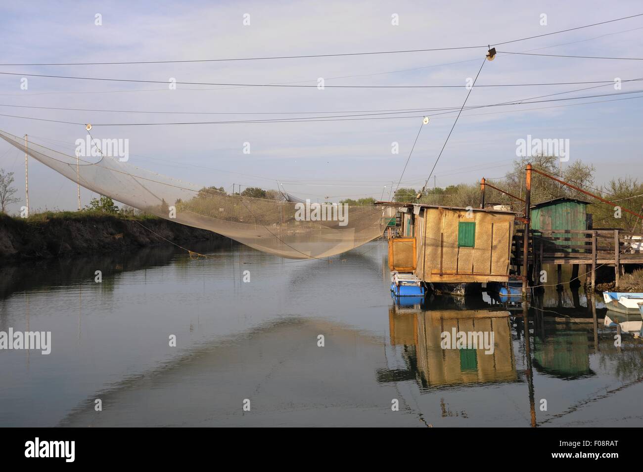 Italy, Po River delta, fixed installation for fishing called "trabocco" at Porto Corsini (Ravenna) Stock Photo