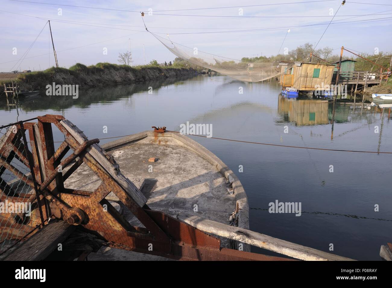Italy, Po River delta, fixed installation for fishing called 'trabocco' at Porto Corsini (Ravenna) Stock Photo