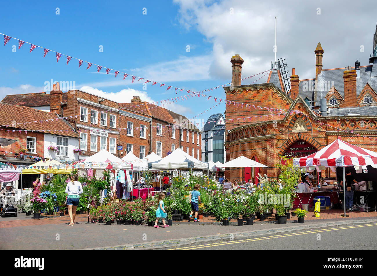 Outdoor stalls on Market Day, Market Place, Wokingham, Berkshire
