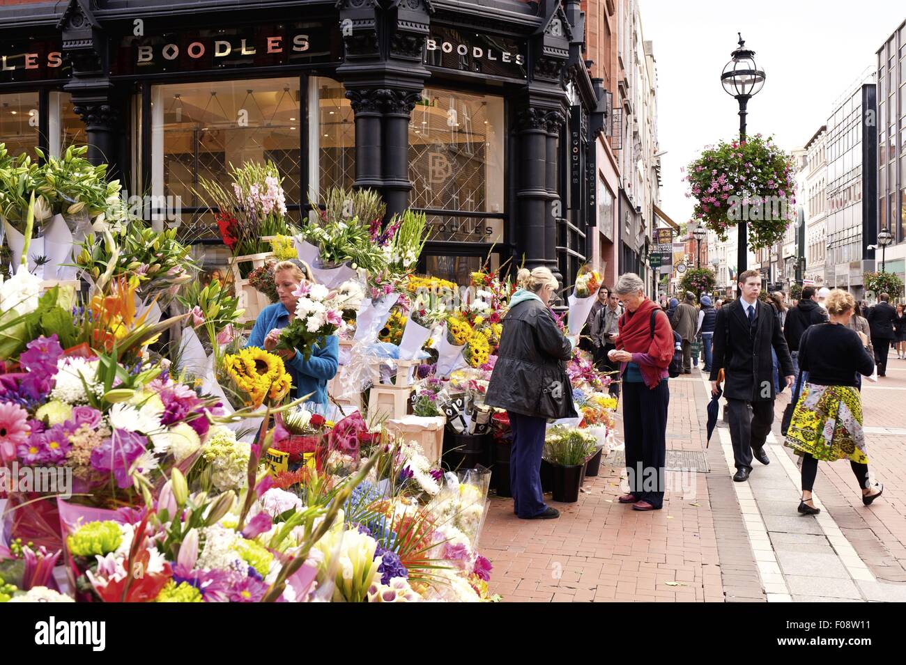 Stall of Colourful flowers, Grafton Street, Dublin, Ireland Stock Photo