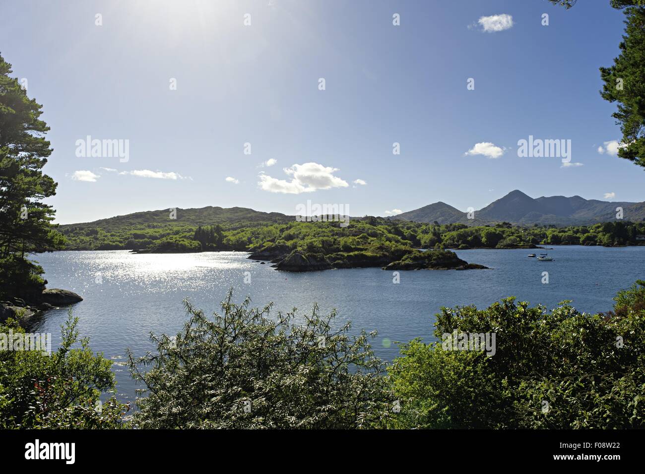 View of Garnish Island with blue sky and river, Ireland Stock Photo Alamy