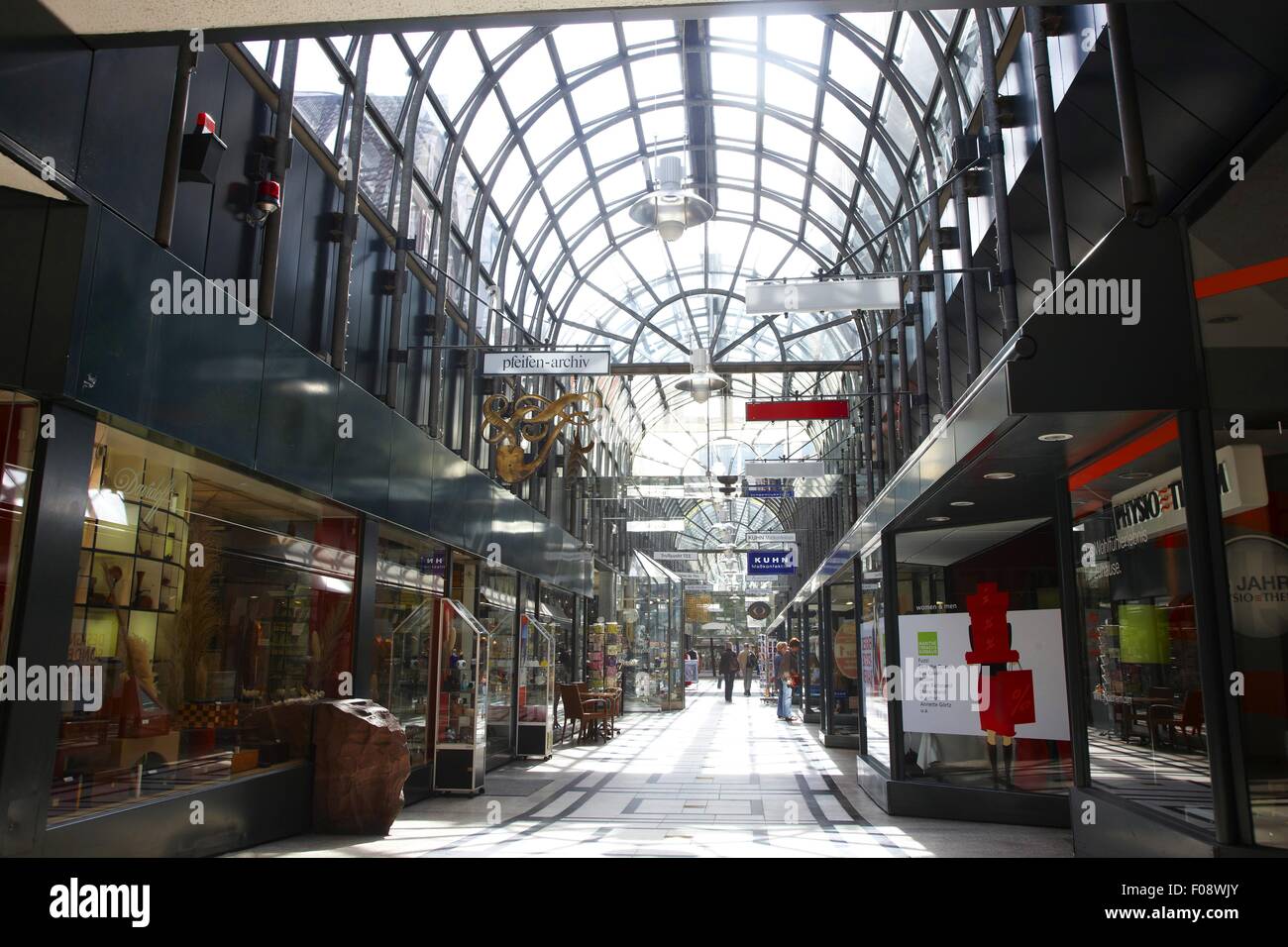 Shops in arcade at Calw, Stuttgart, Germany Stock Photo