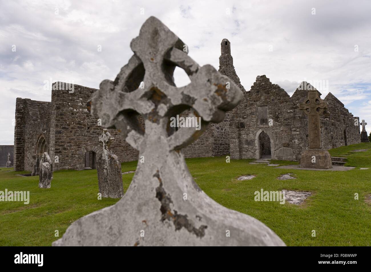 Ruins of Clonmacnoise monastery, County Offaly, Ireland, UK Stock Photo