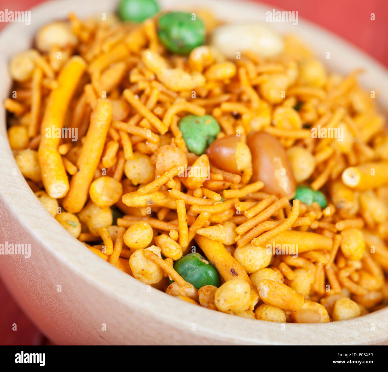 Fresh Chanachur or bombay mix in a wooden bowl Stock Photo Alamy