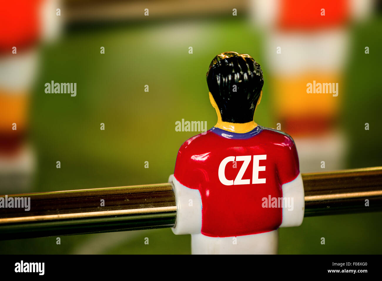 Czech National Jersey on Vintage Foosball, Table Soccer or Football Kicker Game, Selective Focus, Retro Tone Effect Stock Photo