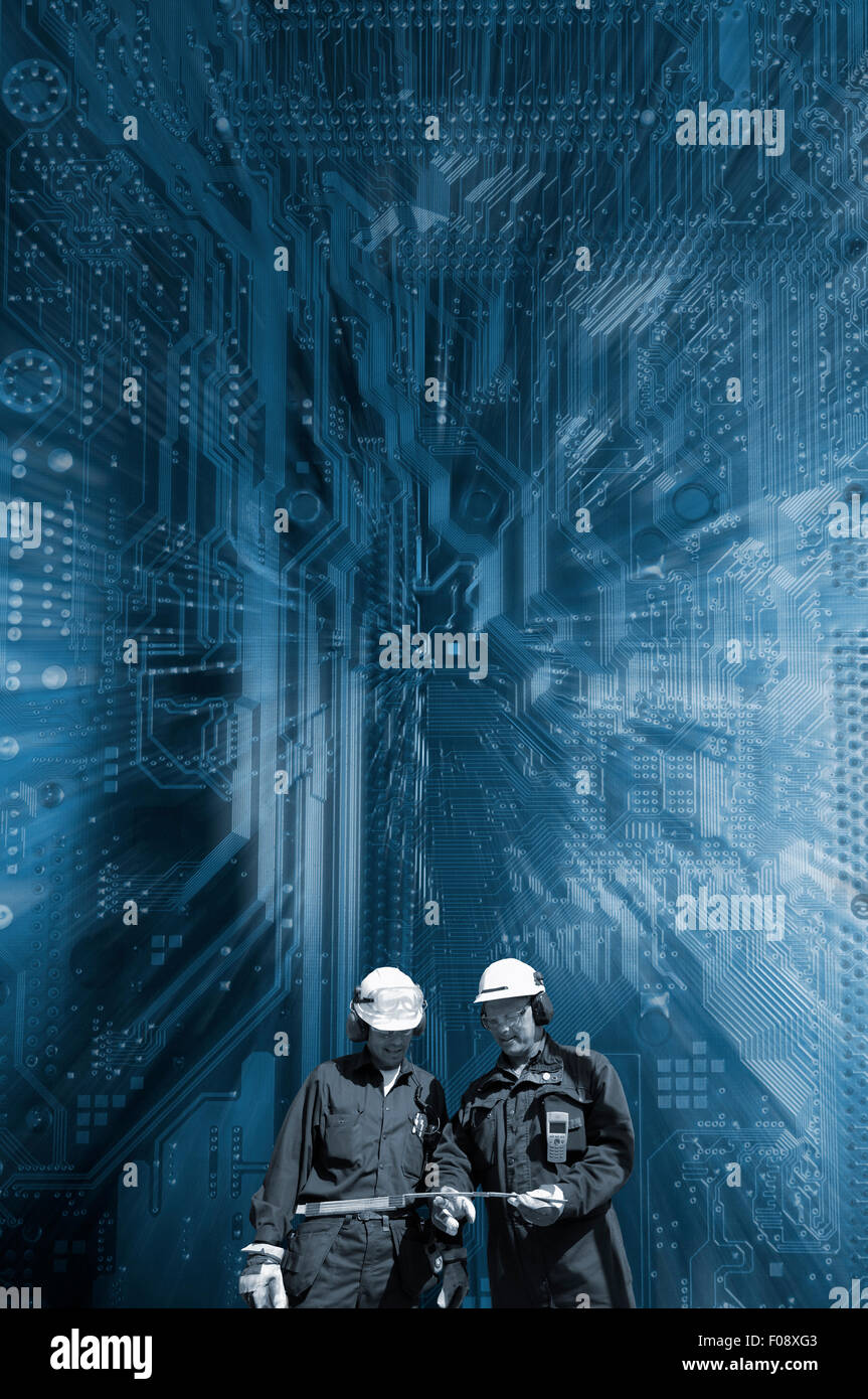 Engineer Fighting Computer technicians against computers motherboard Stock Photo - Alamy