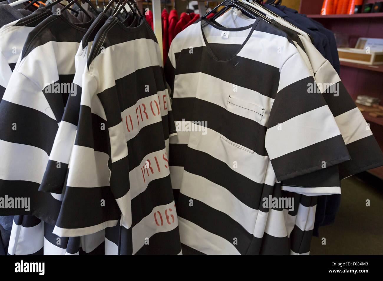 Rawlins, Wyoming - Prison uniforms on sale at the gift shop of the former Wyoming State Penitentiary. The prison closed in 1981 Stock Photo