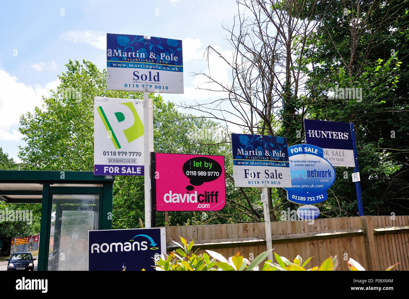 Property For Sale signs, Wellington Road, Wokingham, Berkshire, England, United Kingdom Stock Photo