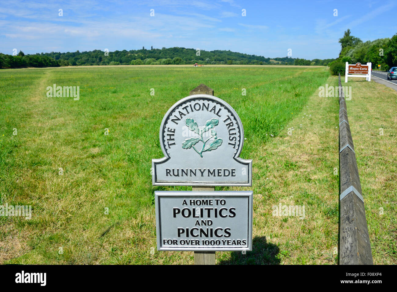 Sign at entrance to Runnymede Meadows, Runnymede, Surrey, England, United Kingdom Stock Photo
