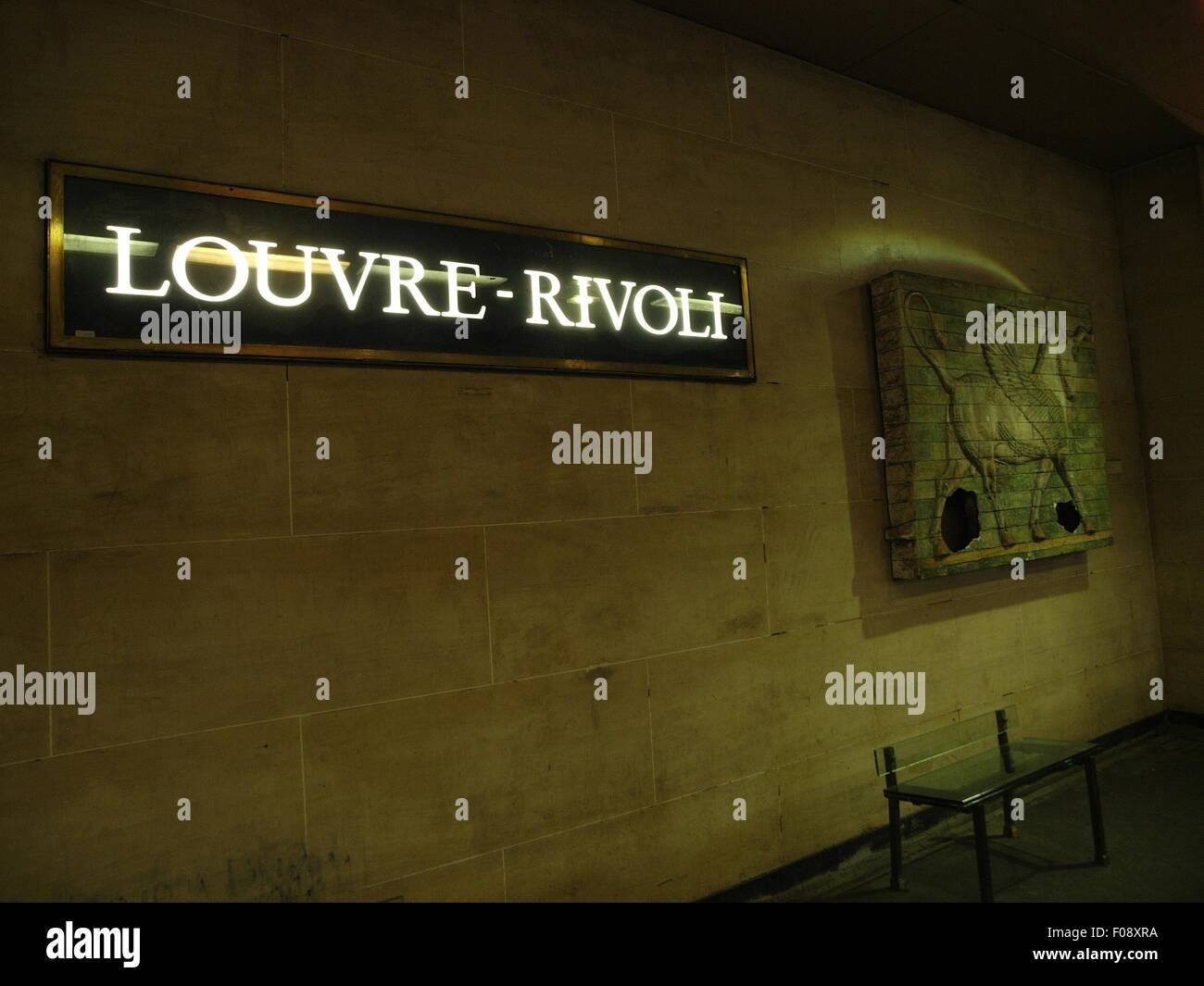 Signboard of Louvre-Rivoli metro station in Paris, France Stock Photo