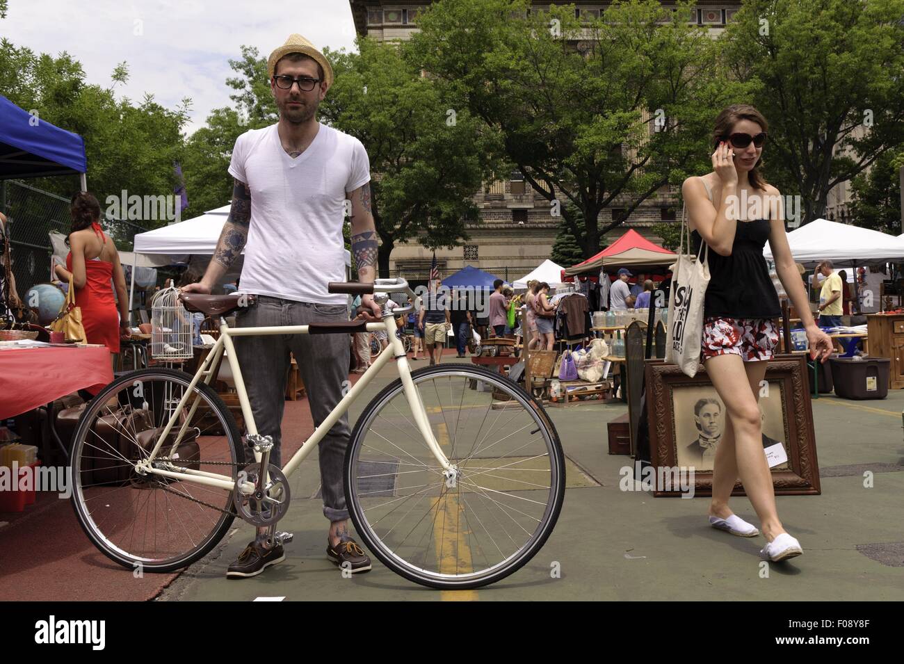 People shopping at flea market in Park Slope, Brooklyn, New