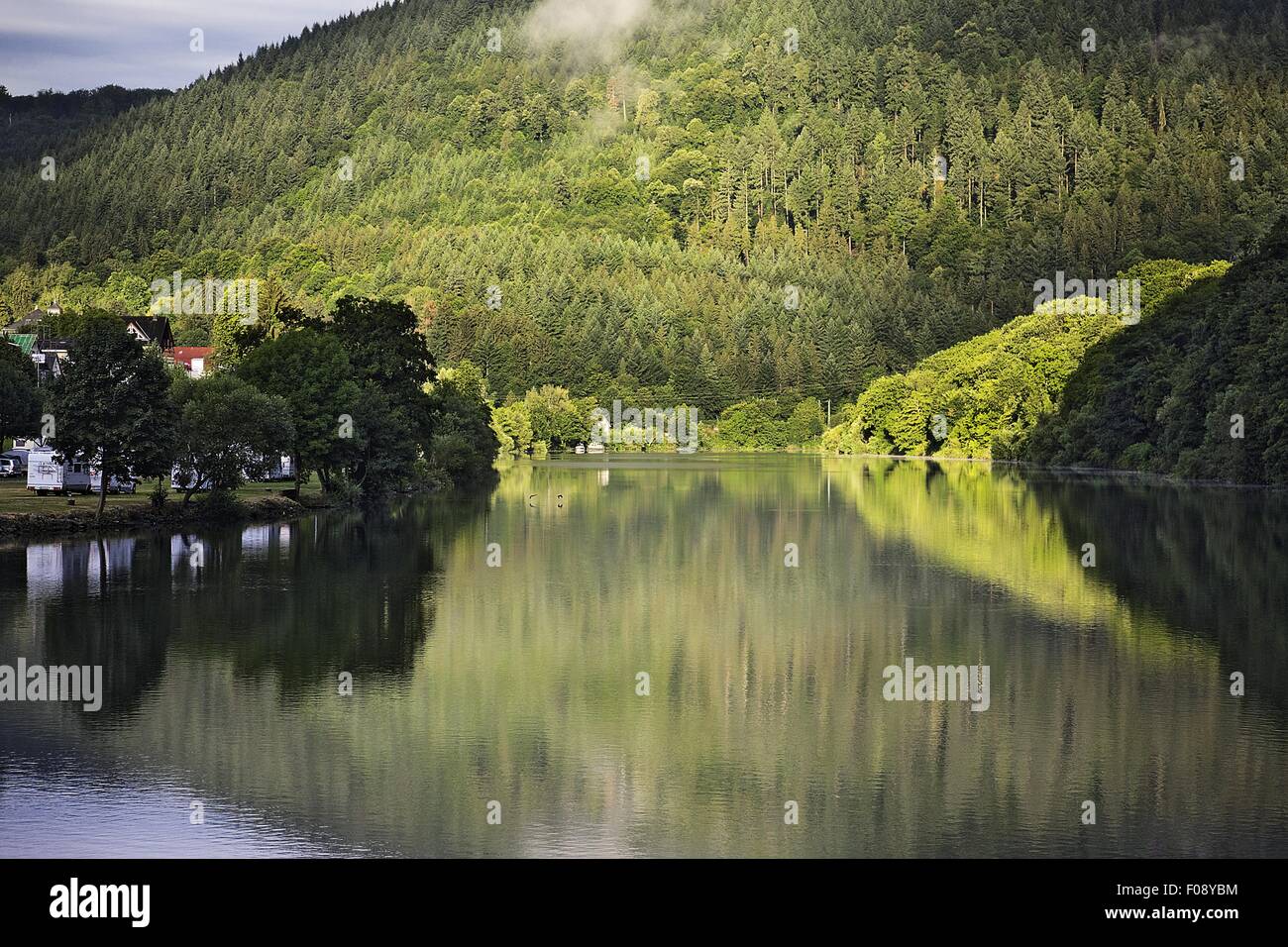 View of mountains and river Elsenz at Neckargemund, Neckar, Germany ...