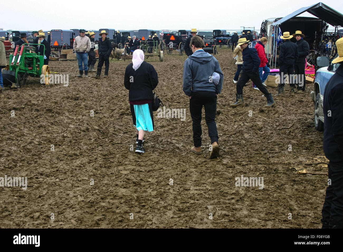 Muddy fields in late winter is why the public sales held by Lancaster County volunteer fire companies are called mud sales. Stock Photo
