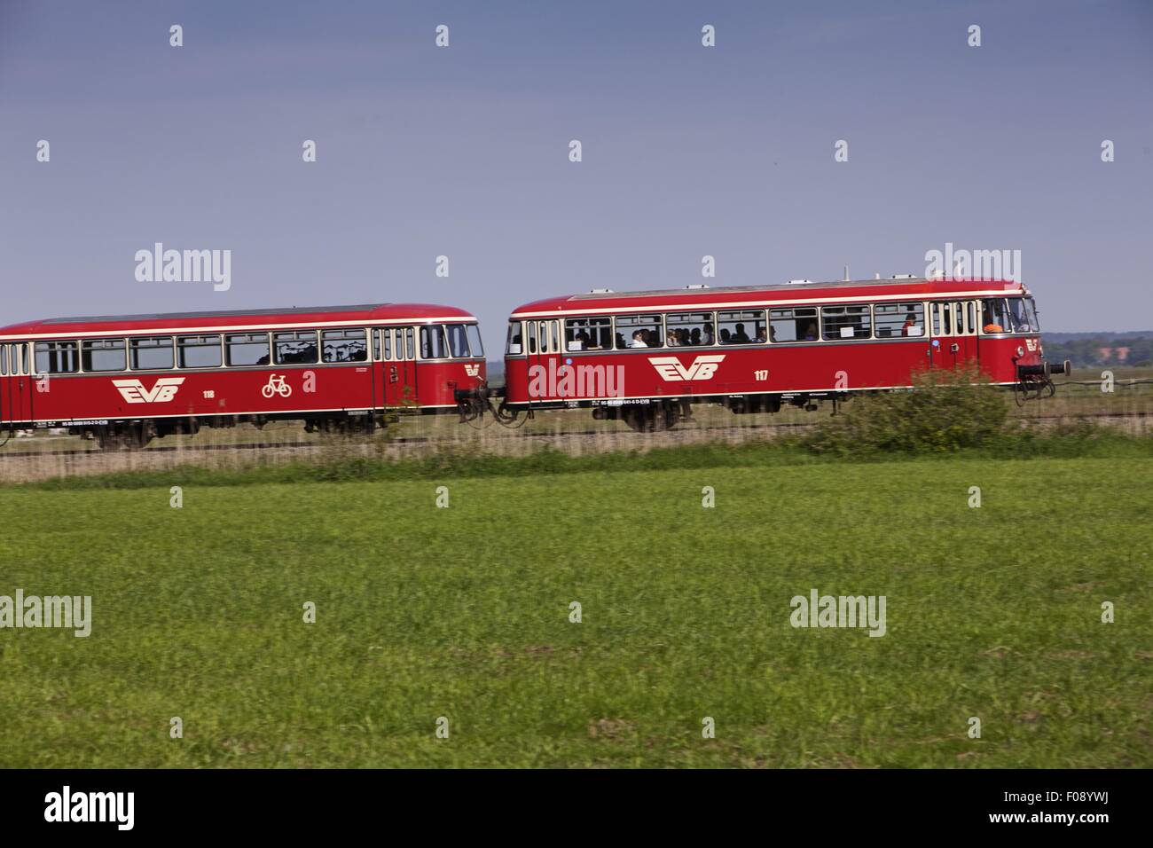 People travelling in Moor Express, Worpswede, Lower Saxony, Germany Stock Photo