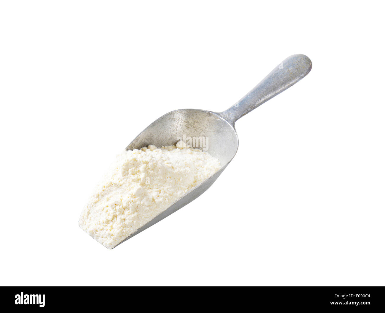 Metal scoop of finely ground flour Stock Photo