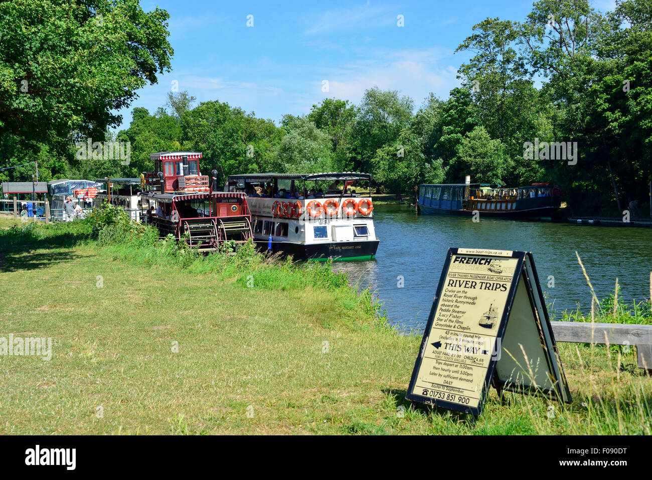 French Brothers River Thames cruise boats, Runnymede, Surrey, England, United Kingdom Stock Photo