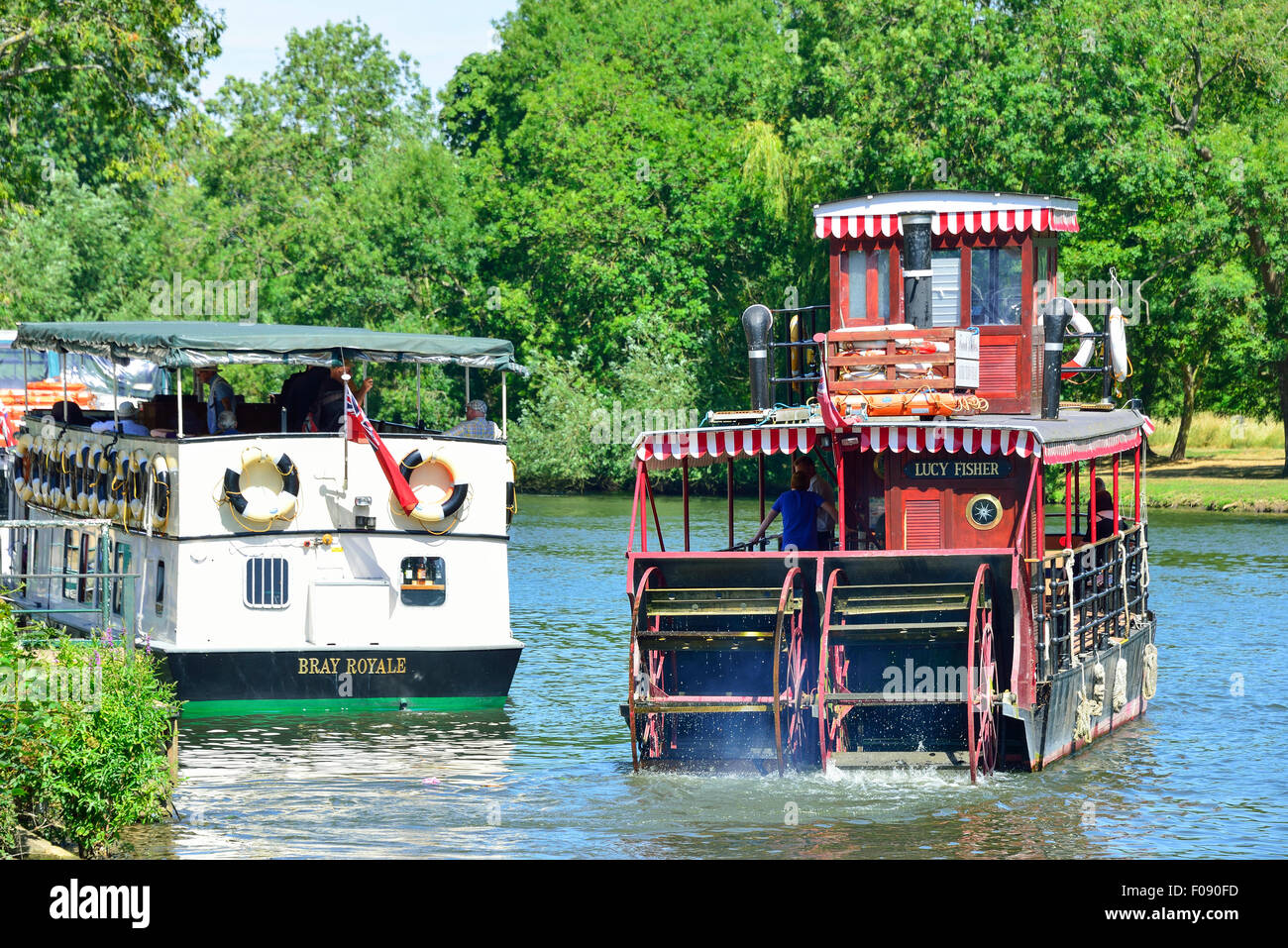 French Brothers 'Lucy Fisher' paddle steamer on River Thames, Runnymede, Surrey, England, United Kingdom Stock Photo