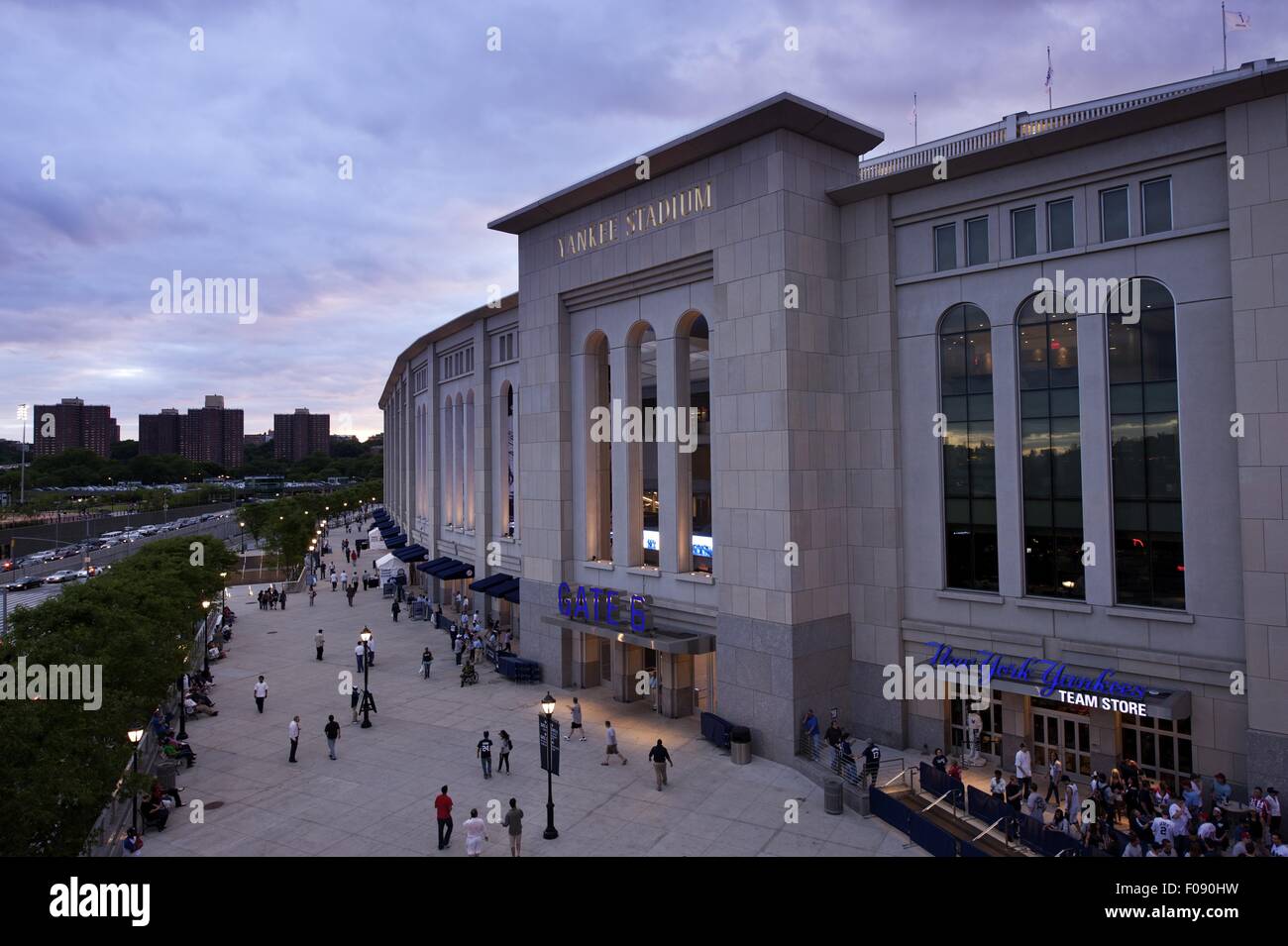 Elevated view of people at entrance of the Yankees stadium, New York, USA Stock Photo