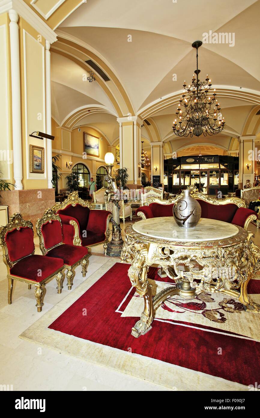 View of lobby at Hotel Kremlin Palace, Antalya, Turkey Stock Photo