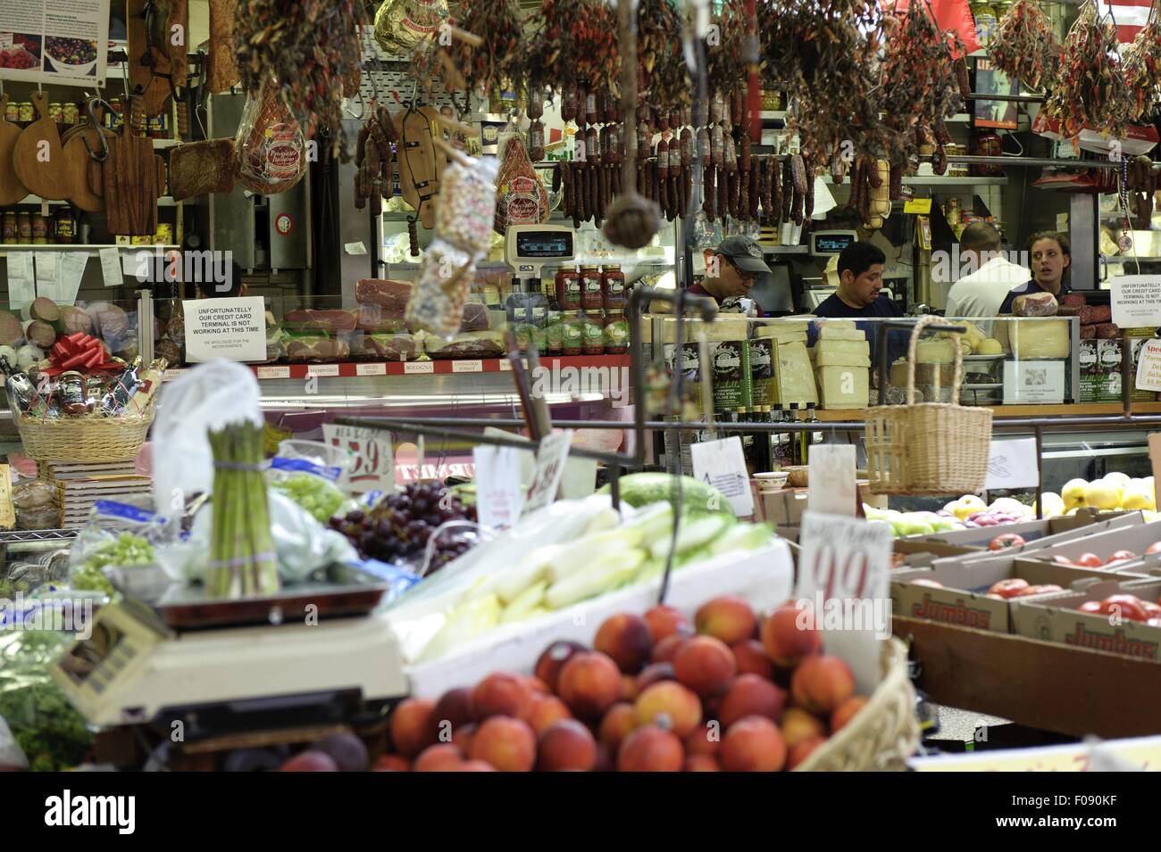 Shops at Italian market in The Bronx, New York, USA Stock Photo