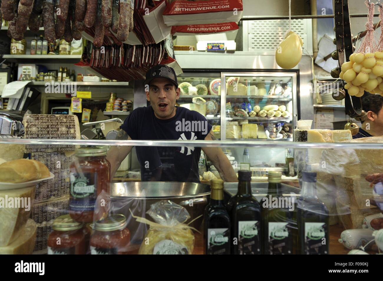 Shops at Italian market in The Bronx, New York, USA Stock Photo