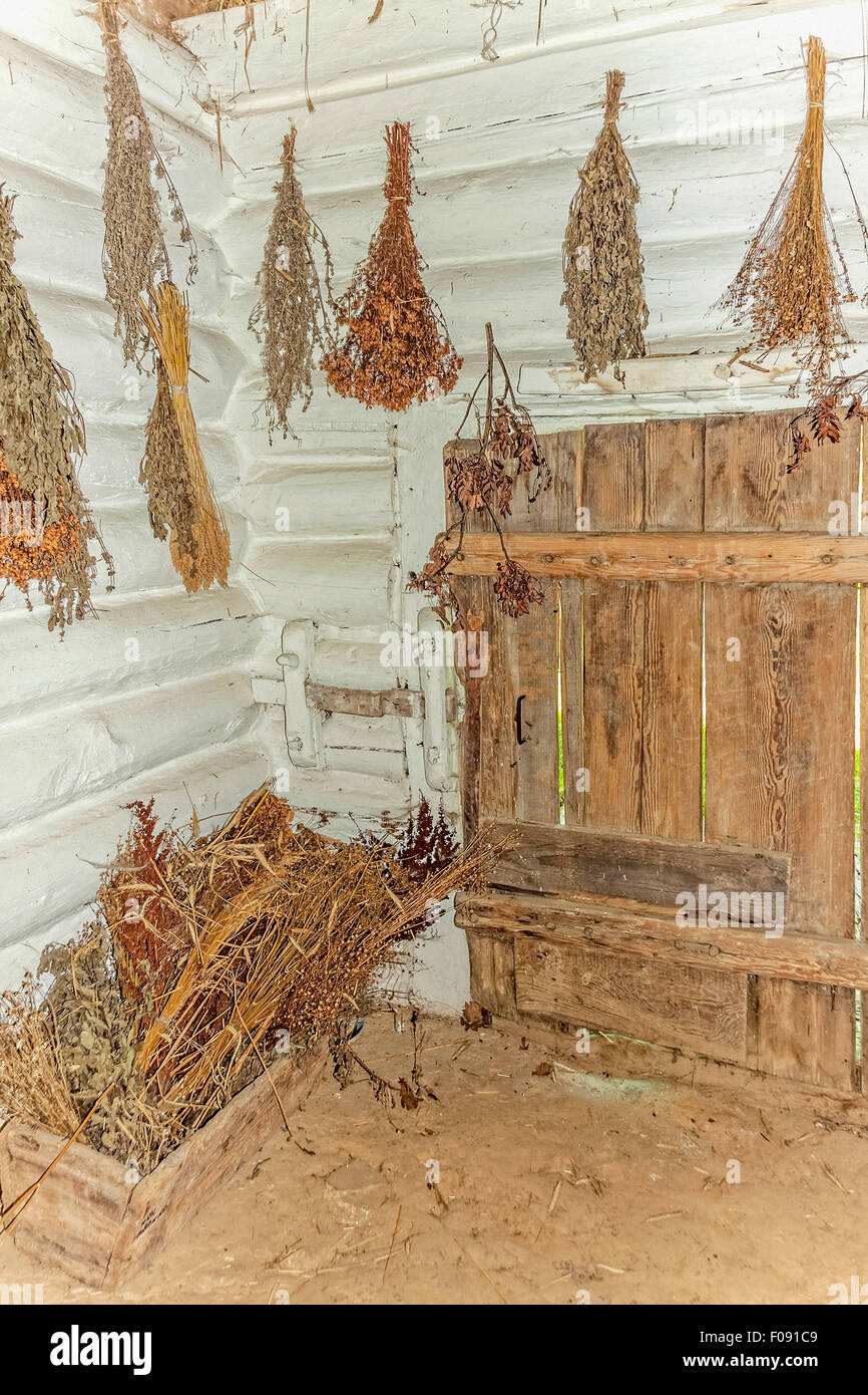 Dried herbs in Tokarnia open-air museum, Poland Stock Photo