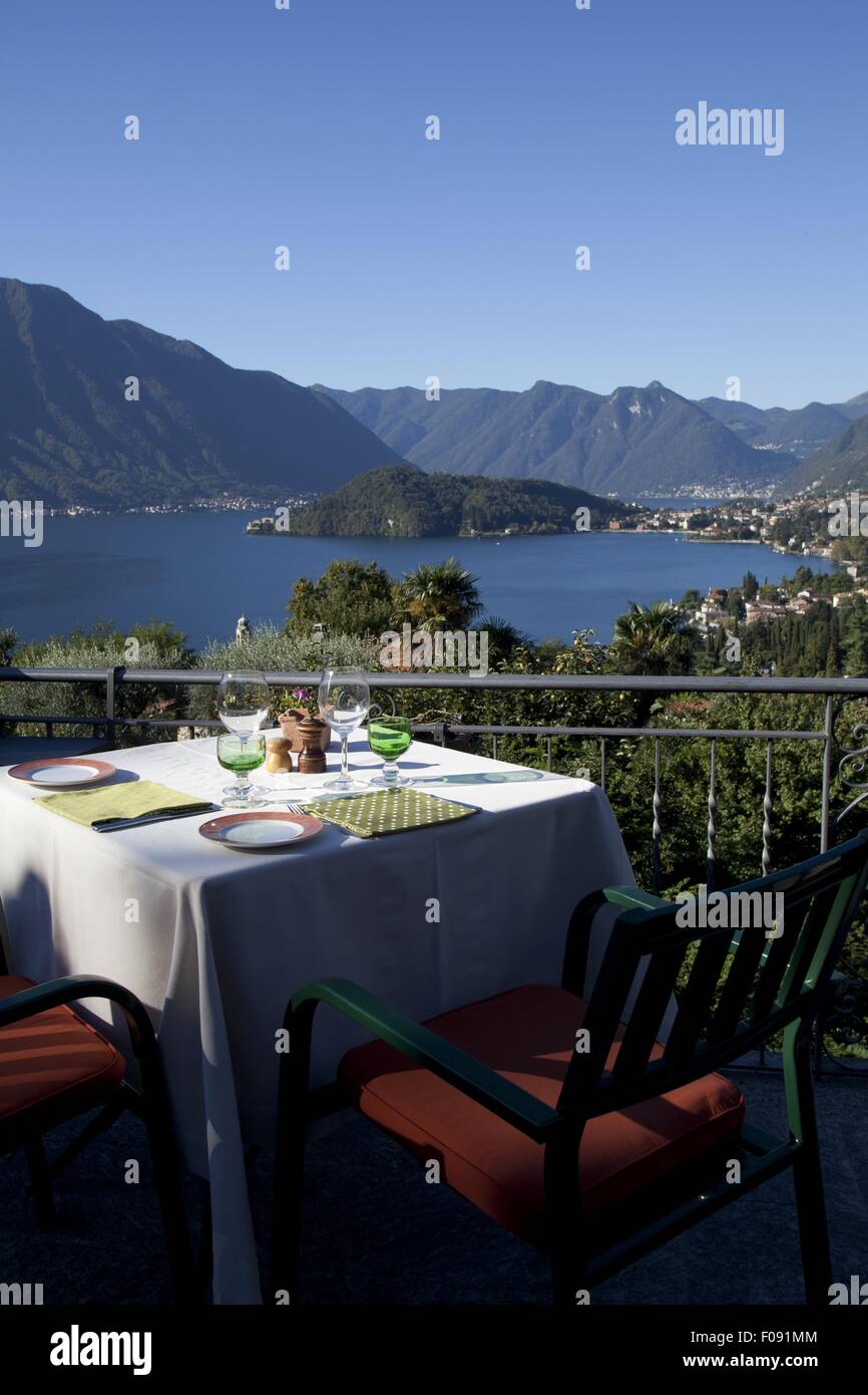 View Of Lake Como From The Terrace Of The Al Veluu Restaurant Italy Stock Photo Alamy