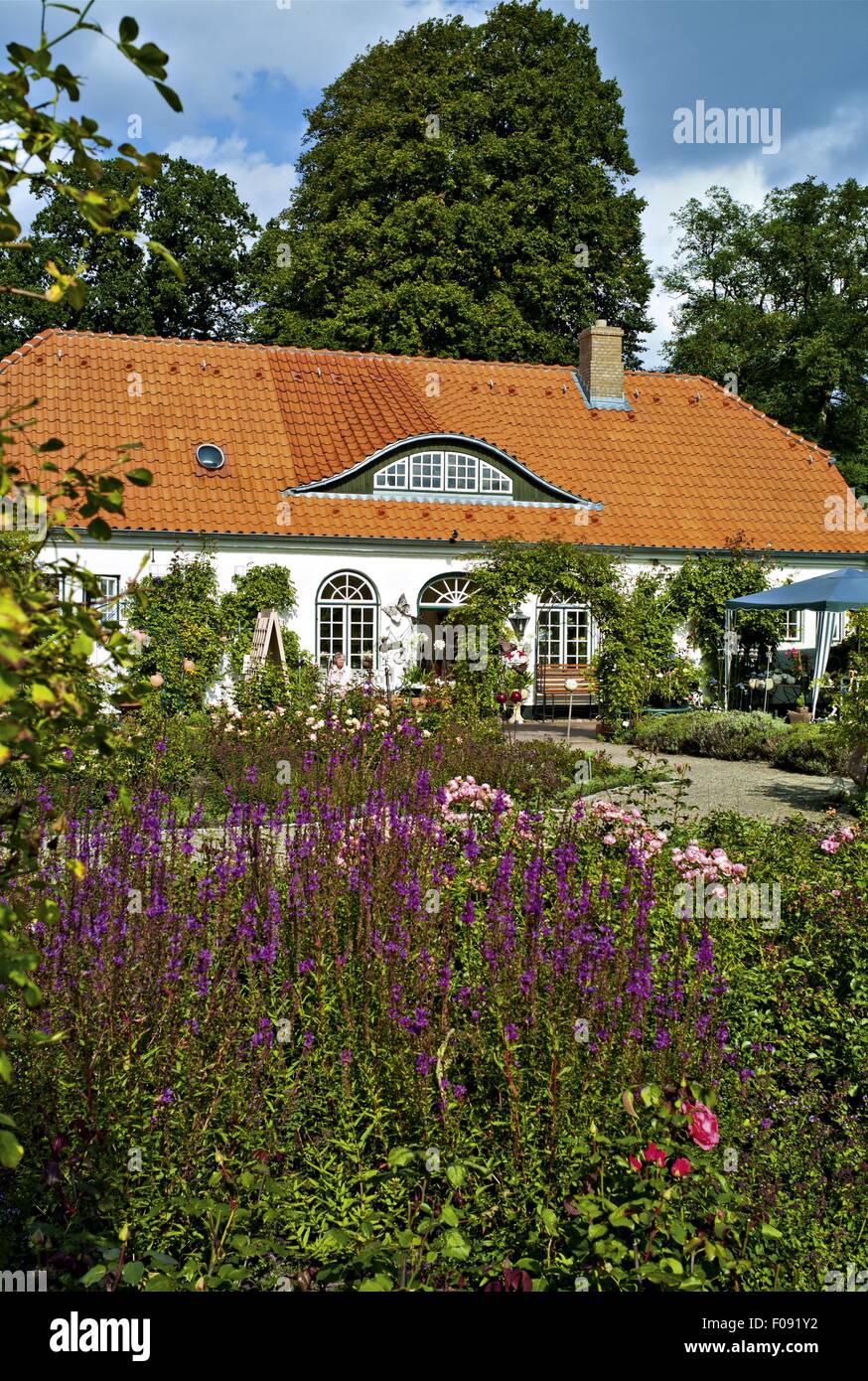 View of Glucksburg moated castle garden, Baltic Sea Stock Photo
