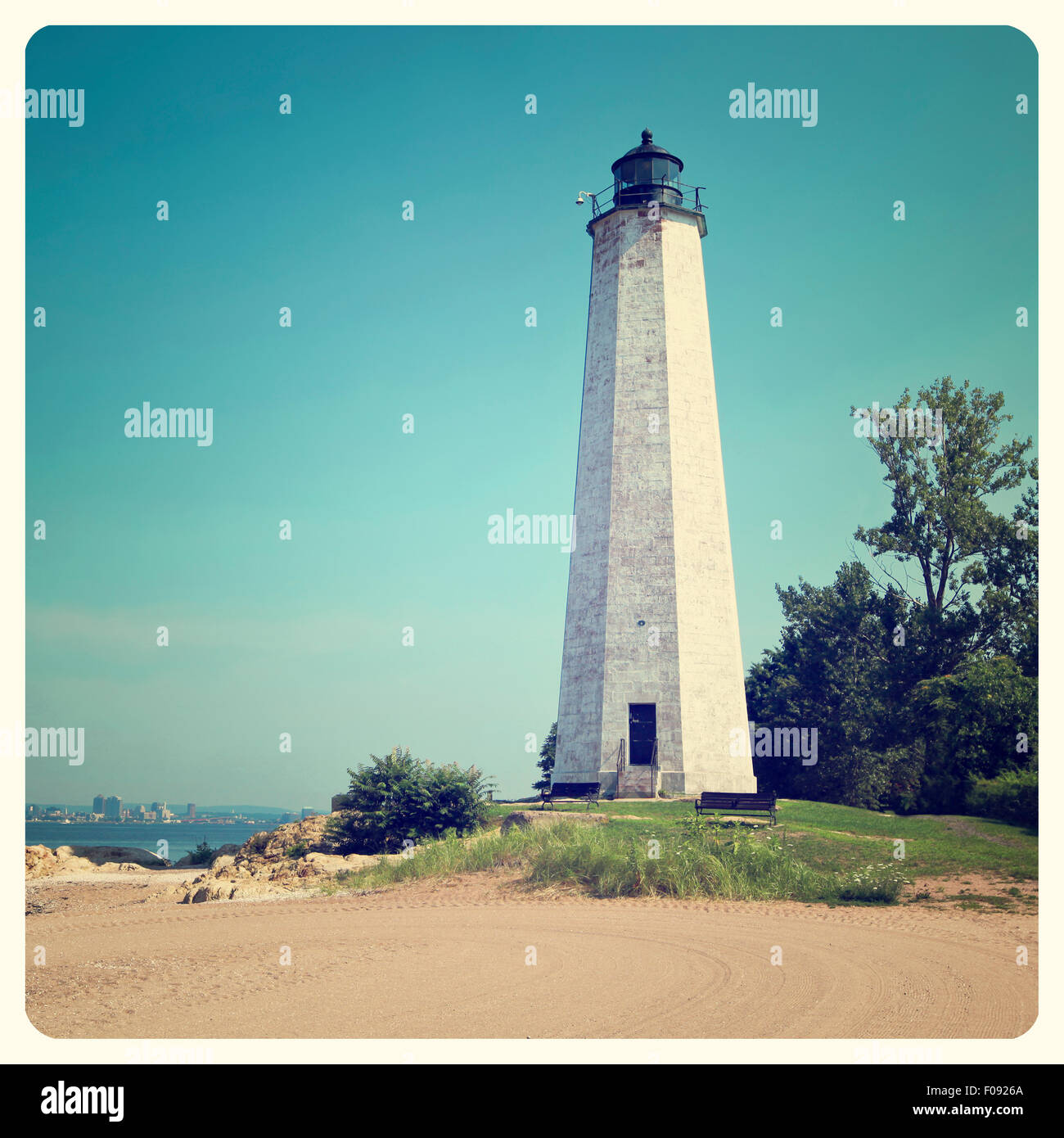 Five Mile Lighthouse in New Haven on a beach with Instagram effect ...