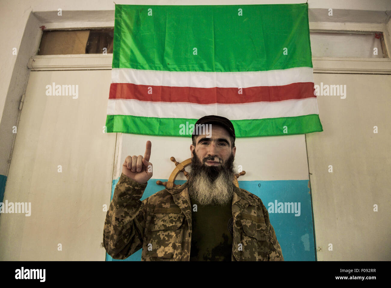 July 25, 2015 - Mariupol, Donetsk Oblast, Ukraine - Chechen unit commander  of the Sheikh Mansur battalion known as ''Muslim'' in the base close to Mariupol, Ukraine. (Credit Image: © Celestino Arce via ZUMA Wire) Stock Photo