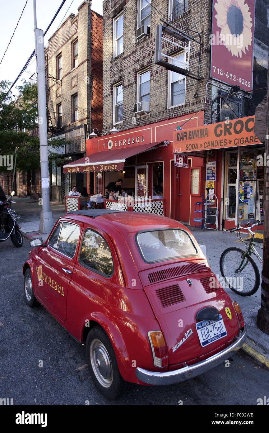 Red car parked on streets in Brooklyn, New York, USA Stock Photo - Alamy