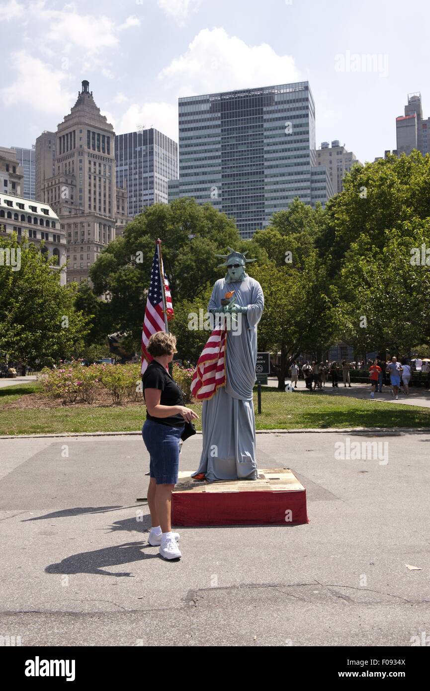 Imitation of Statue of Liberty at Battery Park in New York, USA Stock