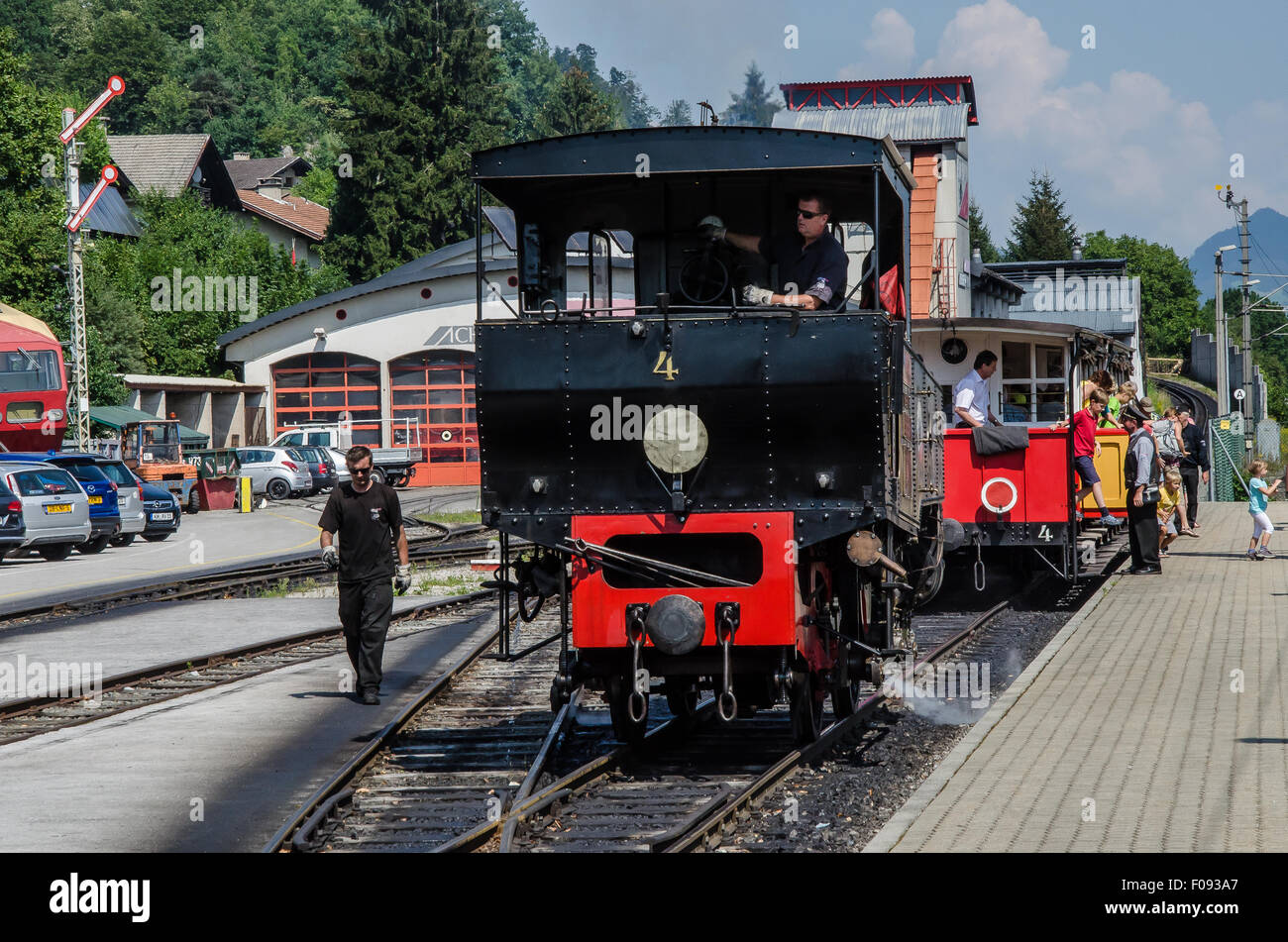 The Achensee Steam Cog Railway makes its way up to Tyrol’s largest lake, driven by the World’s oldest steam cog locomotives. Stock Photo