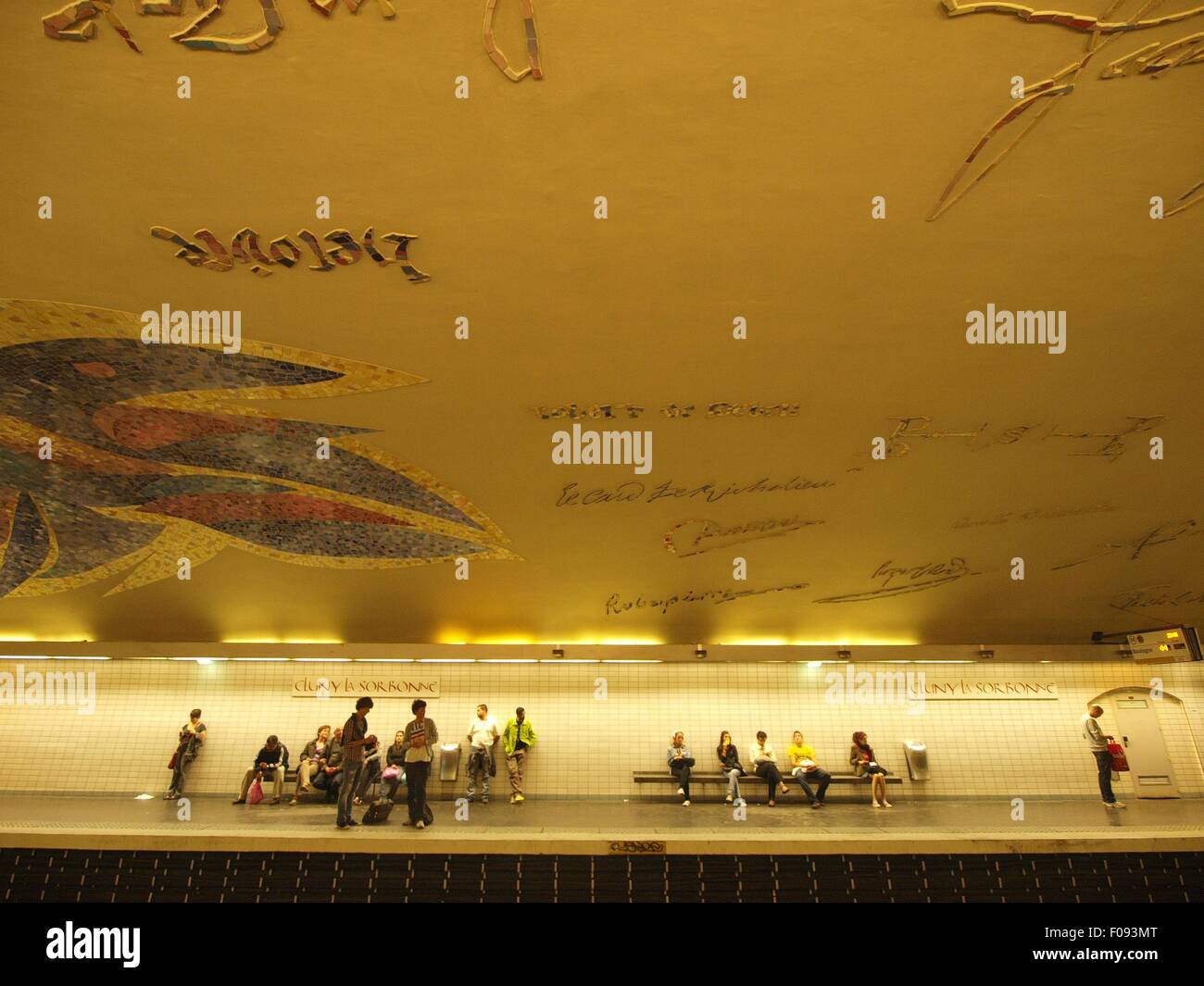 Mosaic ceiling of ClunyLa Sorbonne metro station in Paris, France